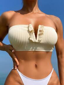 SHEIN Swim Women's Strapless Bikini Top Beach Tops - Apricot - View 3