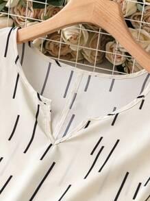 SHEIN Clasi Plus Size Striped And Printed Notch Neck Belted Dress - Apricot - View 3