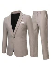 Manfinity Mode Men Houndstooth Single Breasted Blazer & Suit Pants - Apricot - View 8