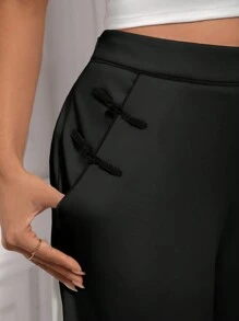 EastFlair Women's New Chinese-Style Knitted Wide-Leg Pants - Black - View 4