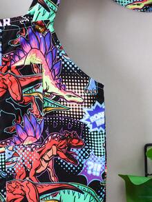 SHEIN 男童恐龙印花连体衣连帽套装 - 彩色 - 查看 4