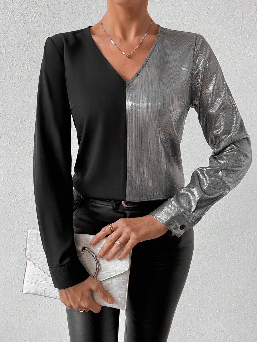 SHEIN Clasi 女士彩塊長袖襯衫 - 彩色 - 查看 1