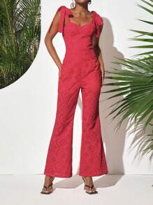 Christian Allana Designer Eyelet Bustier Jumpsuit With Bow Straps, For Holiday - Hot Pink - View 5