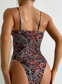 SHEIN Swim Summer Beach Ladies' One-Piece Swimsuit With Paisley Print And Spaghetti Straps - Multicolor - View 2