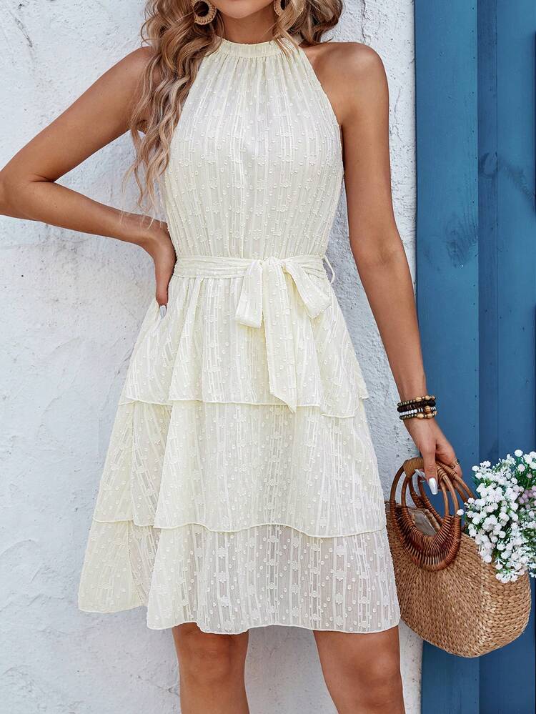 Women'S Solid Color Multi-Tiered Hem Sleeveless Dress