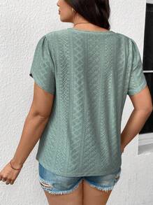 SHEIN LUNE Kích thước lớn Của phụ nữ Màu xanh lá Cổ chữ V Ống tay áo Áo thun - màu xanh lá - Xem 2