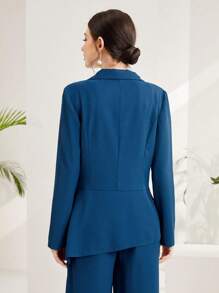Seusyu Ladies' Solid Color Blazer With Badge Detail - Blue - View 2