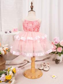 Baby Girl 3d Rose Mesh Spaghetti Strap Tulle Dress - Multicolor - View 2