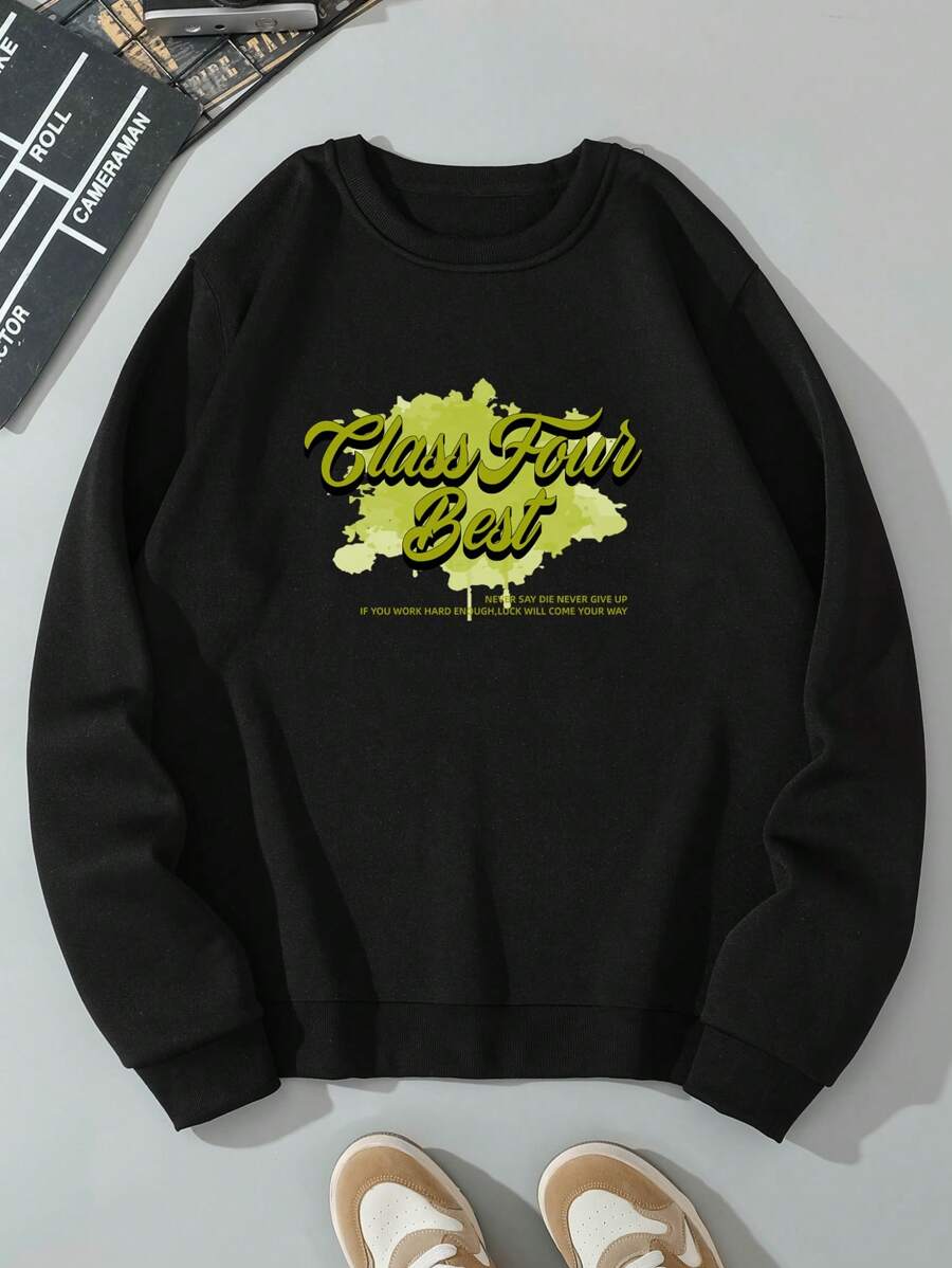 Men's Plus Size Letter Printed Pullover Sweatshirt