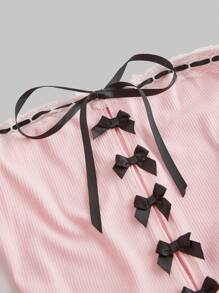 SHEIN MOD Women's Bow Decorated Strapless Tube Pink Top - Pink - View 3