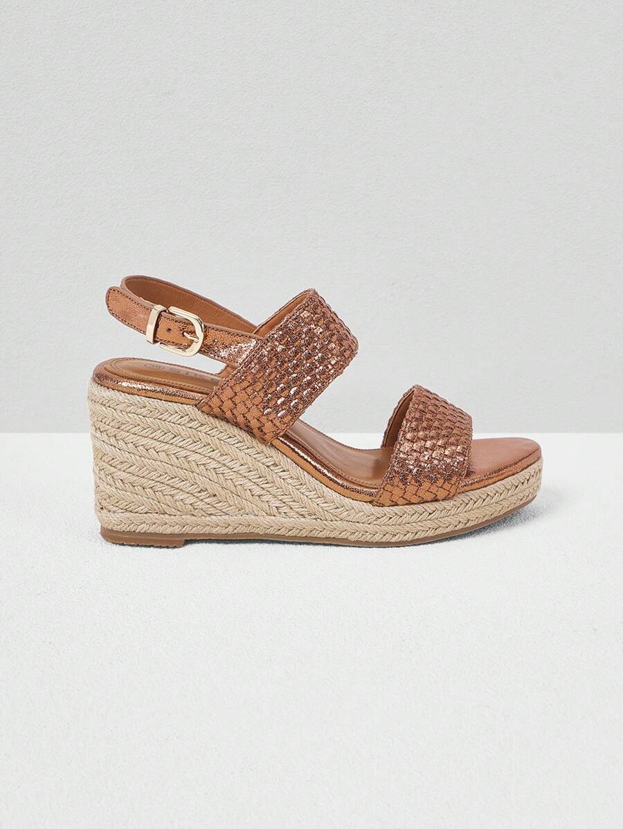 Styleloop Women's Fashion Faux Linen Metallicbraid Simple Open-Toe Brown Wedge Sandals - Khaki - View 1