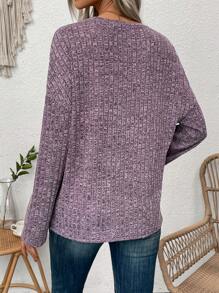 SHEIN LUNE Purple Round Neck Long Sleeve T-Shirt - Purple - View 2