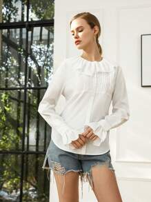 Anewsta Women'S Ruffle Trim Long Sleeve Shirt