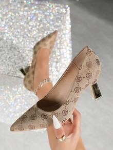 New Spring & Autumn Fashionable Casual Slip-Resistant Wear-Resistant Brown Crocodile Pattern Pointed Toe Electroplated High-Heeled Shoes For Party - Brown - View 5