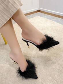 Chaussures à talons hauts pour femmes, sandales mode style doux et moelleux, chaussures noires de soirée pour le plein air, automne et hiver, polyvalentes, bout pointu, stilettos, mules à bout fermé noires pour femmes, pantoufles molles, talons kitten, élégantes, escarpins pour femmes, élégants, tenues de soirée - Noir - Voir 4