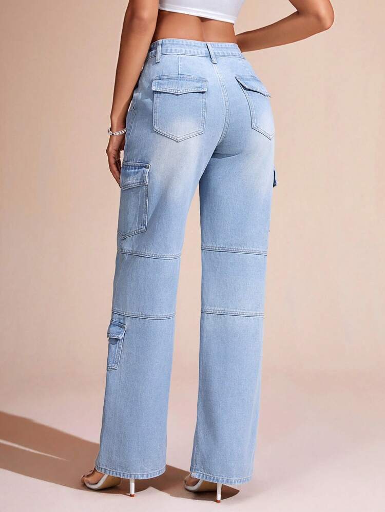 Straight Legged Cargo Denim Pants