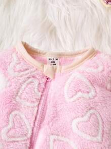 2pcs/Set Baby Girls' Plush Warm Jumpsuits With Star & Heart Pattern - Pink - View 4
