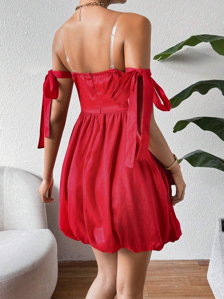 Dress With Pleated Detail And Transparent Shoulder Straps