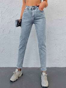 RueChic Women's Casual Slim Fit Pocket Button Jeans - Blue - View 3