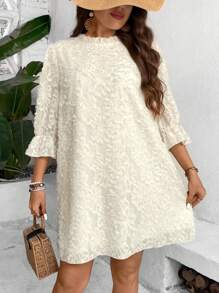 Celure Plus Size Women's Frill Edging Hemline Dress - Apricot - View 1