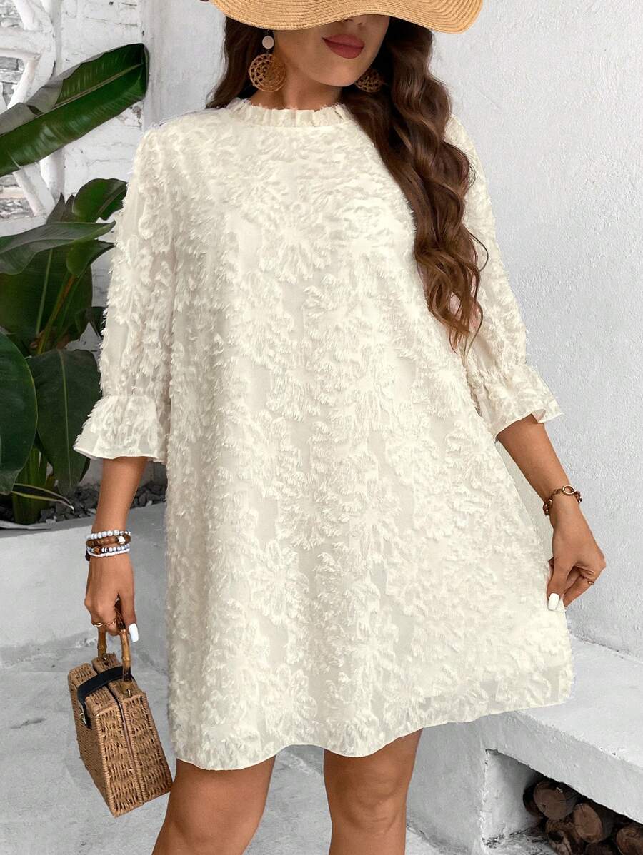 Celure Plus Size Women's Frill Edging Hemline Dress - Apricot - View 1