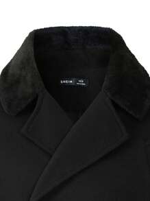 男士翻領雙排扣大衣 - 黑色 - 查看 5