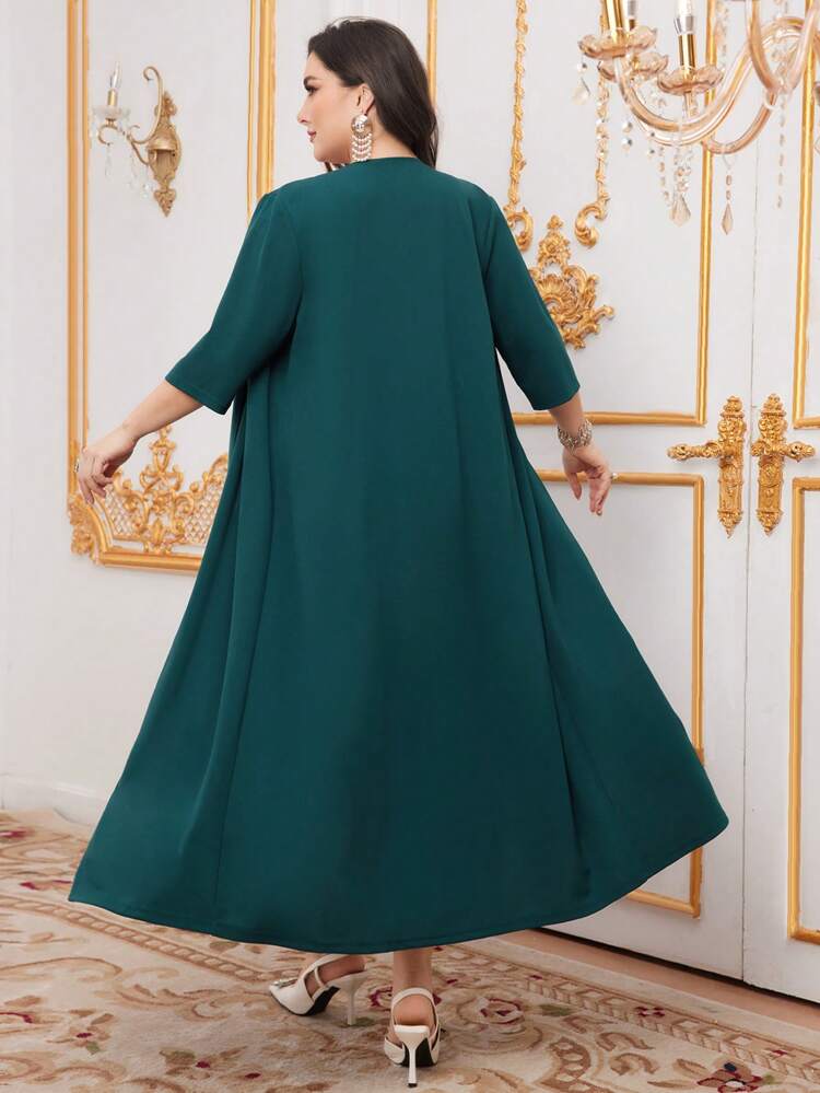 Plus Size Embroidered Mesh Splice Jacket + Dress Set 2 Piece Set