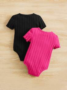 2入組嬰兒女寶寶短袖圓領連體衣,休閒舒適款式 - 黑色 - 查看 2