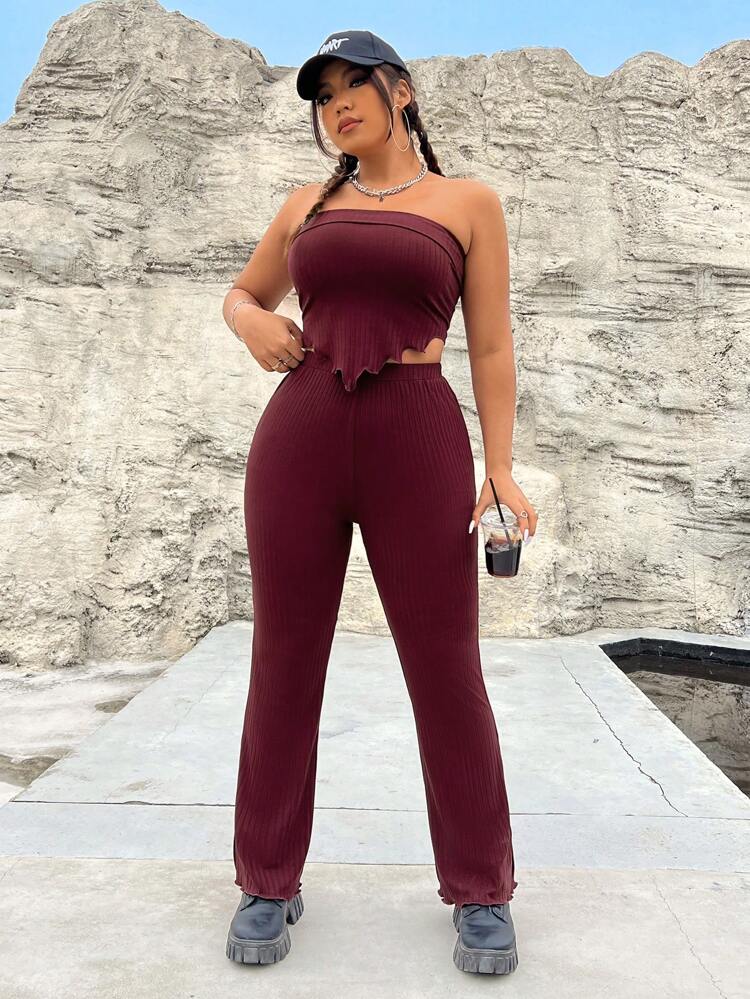 Women'S Plus Size Strapless Top And Long Pants Set