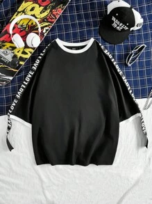 Manfinity RebelGame Loose Fit Men's Casual Knit Crew Neck T-Shirt With Letter Print Design - Black and White - View 2