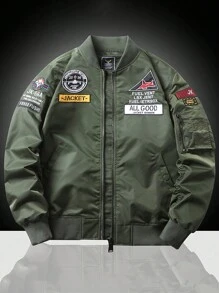 Men's Spring & Autumn Pilot Baseball Jacket, Suitable For Sports, Outdoor And Leisure Activities - Army Green - View 1