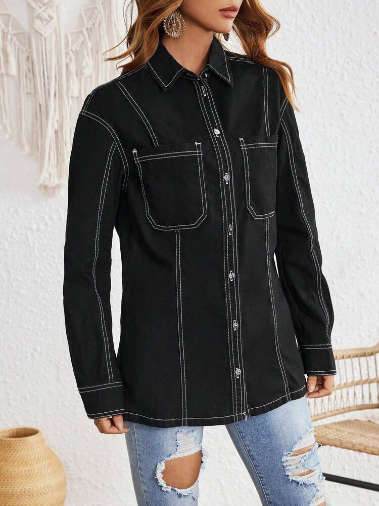 Women's Long Sleeve Denim Shirt Top Fall Cloth For Women