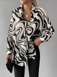 EURMUSE Allover Print Button Front Shirt Animal Print