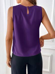 SHEIN Clasi Áo cánh xếp ly không tay màu trơn cho nữ, áo không tay - Màu tím - Xem 2