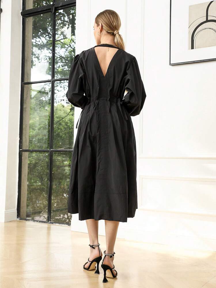 Women's Lantern Sleeve Open Back Dress