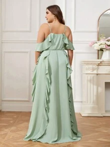 SHEIN Belle Vestido De Dama De Honor De Talla Grande Para Mujer Con Dobladillo Con Volantes Exagerados - verde menta - Ver 5
