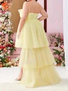 SHEIN Belle Plus Size Women's Mesh Tutu Dress With High-Low Hemline For Evening Party Dress - Yellow - View 3