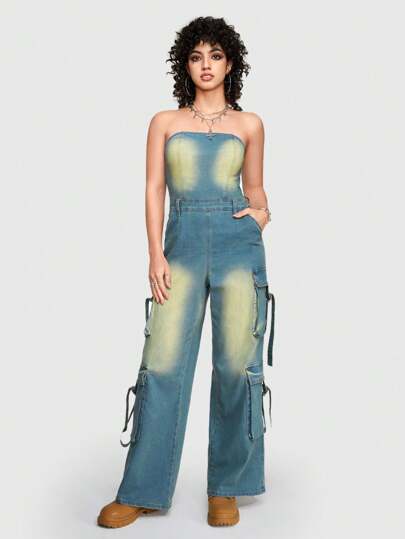 Street Life Combinaison Sans Bretelles Femme À Blocs De Couleurs Avec Style De Vêtements De Travail