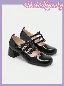 Dola Lovely 女士女孩風格漆皮可愛蝴蝶結優雅風格高跟鞋