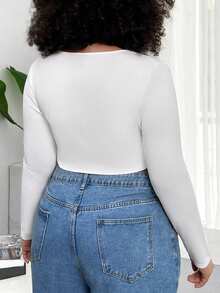 SHEIN EZwear Của phụ nữ Kích thước lớn Màu thuần Hình vuông Đường viền cổ áo Viền không đối xứng Áo thun - trắng - Xem 2
