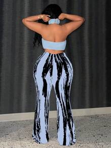 Slaydiva Gilet Da Donna Taglie Forti Con Orlo Asimmetrico E Collo All'americana E Pantaloni Stampati Con Motivo, Set Da Due Pezzi