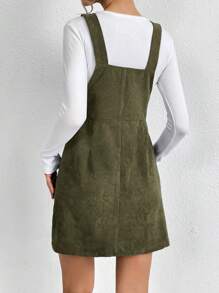 SHEIN Essnce Women's Double Pocket Suspender Dress - Army Green - View 2