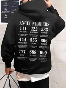 Manfinity Hypemode Loose Fit Men's Letter Print Zip Up Hooded Sweatshirt With Drawstring - Black - View 1