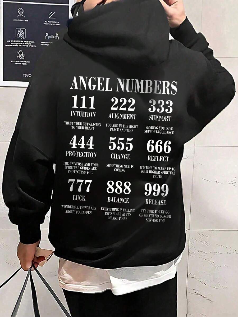 Manfinity Hypemode Loose Fit Men's Letter Print Zip Up Hooded Sweatshirt With Drawstring - Black - View 1