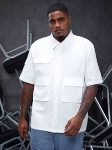 Manfinity Homme Men's Plus Size Short Sleeve Shirt With Multiple Pockets - White - View 1