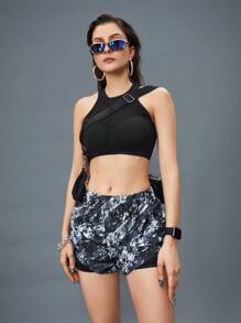 Innovista Pantalones Cortos Y Leggings Ligeros 2 En 1 Con Estampado Mármol Para Entrenamiento Y Running Atlético, Atuendos A Juego De Verano 2024 - Multicolor - Ver 1