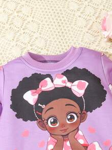 Baby Girl Casual Sweatshirt Set, Autumn - Purple - View 5