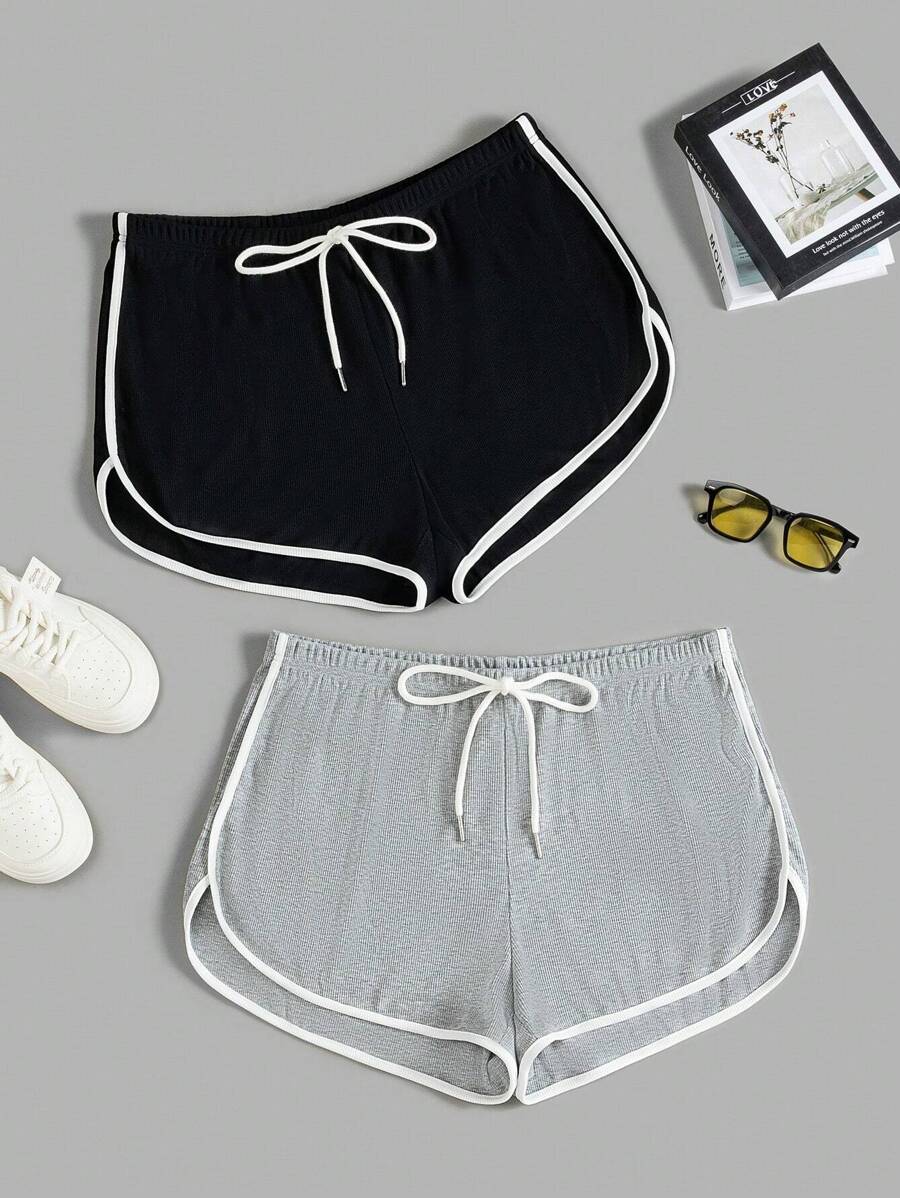 SHEIN EZwear Plus Size 2pcs Colorblock Trim Knit Athletic Shorts