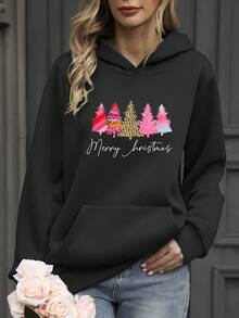 Sudadera con estampado de lema de árbol de Navidad talla grande - Negro - View 4