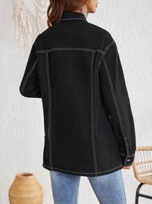 SHEIN Essnce 女款長袖牛仔襯衫上衣 - 黑色 - 查看 2